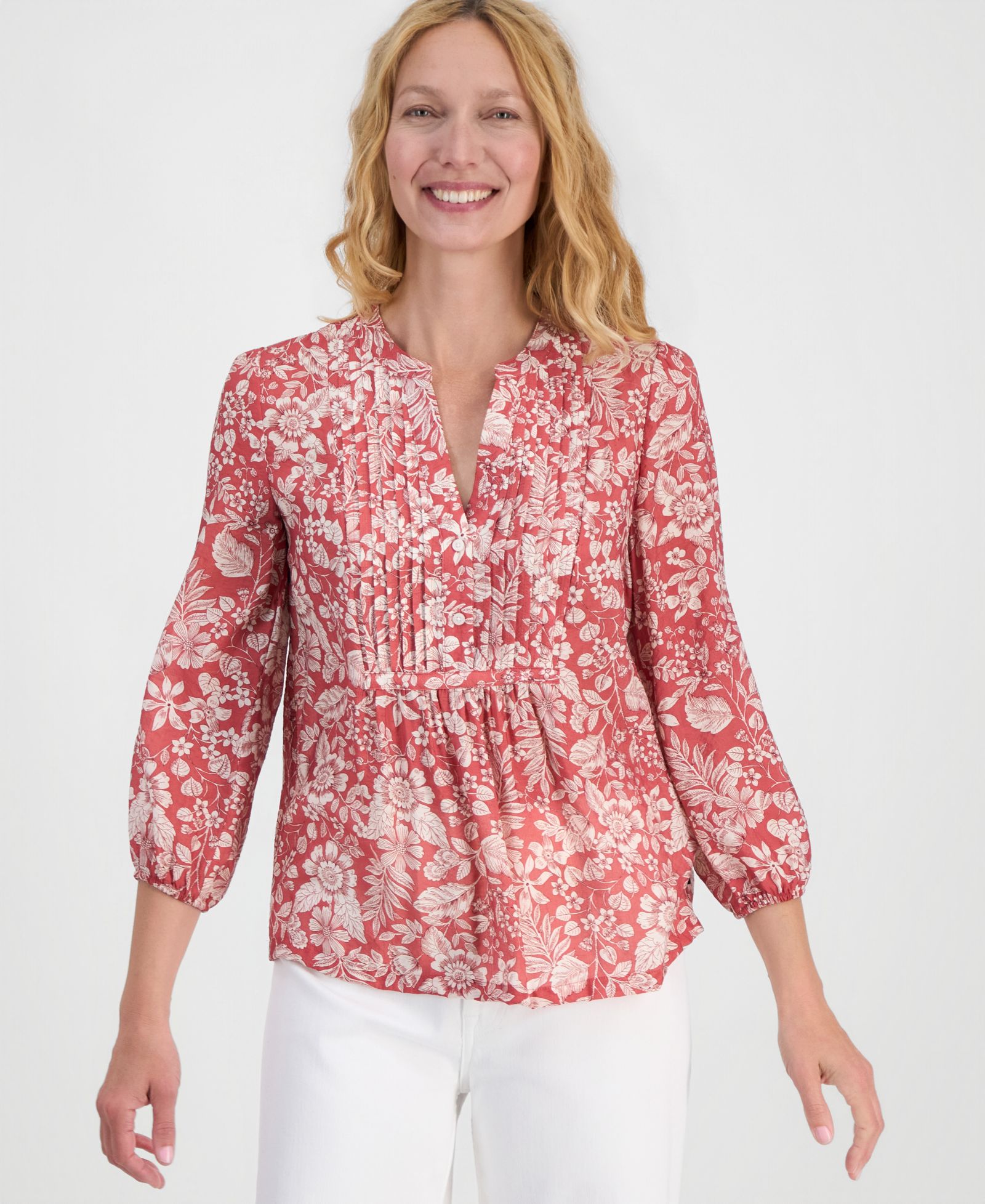 Nautica Women's Floral Pintuck Blouse