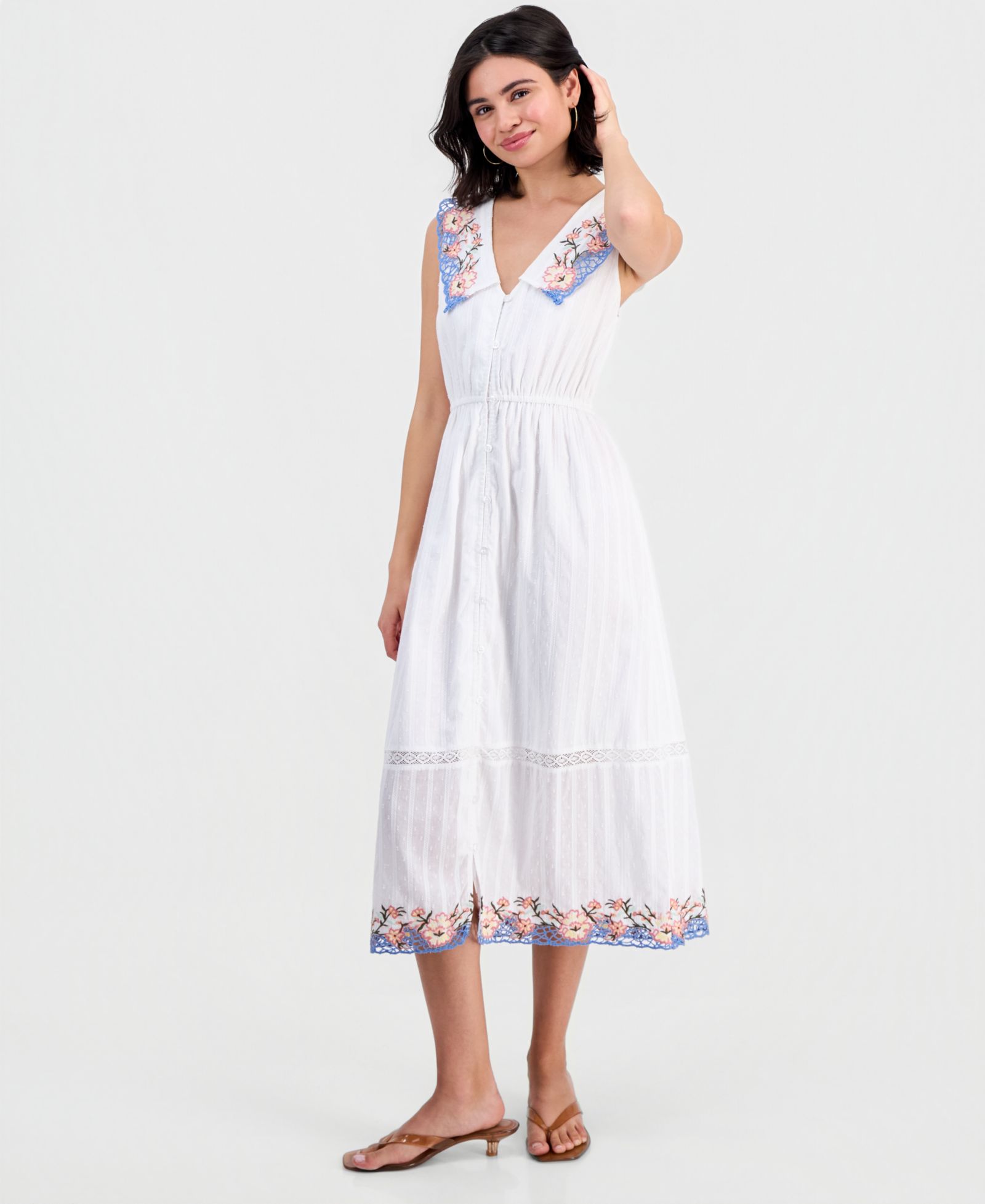 Женское макси-платье And Now This Petite Cotton Embroidered Collar