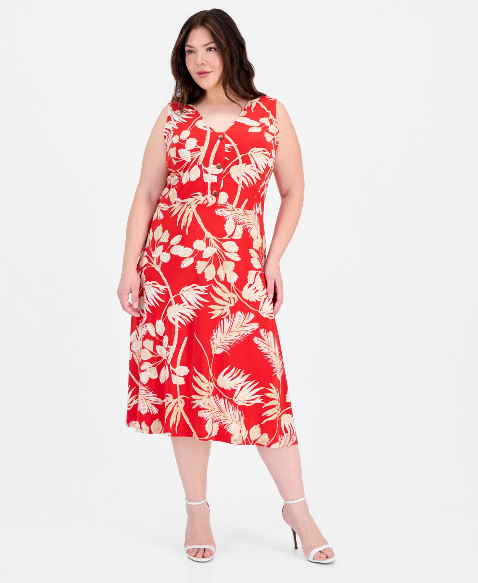 Anne Klein Essentials Plus Size Faux-Placket A-Line Dress