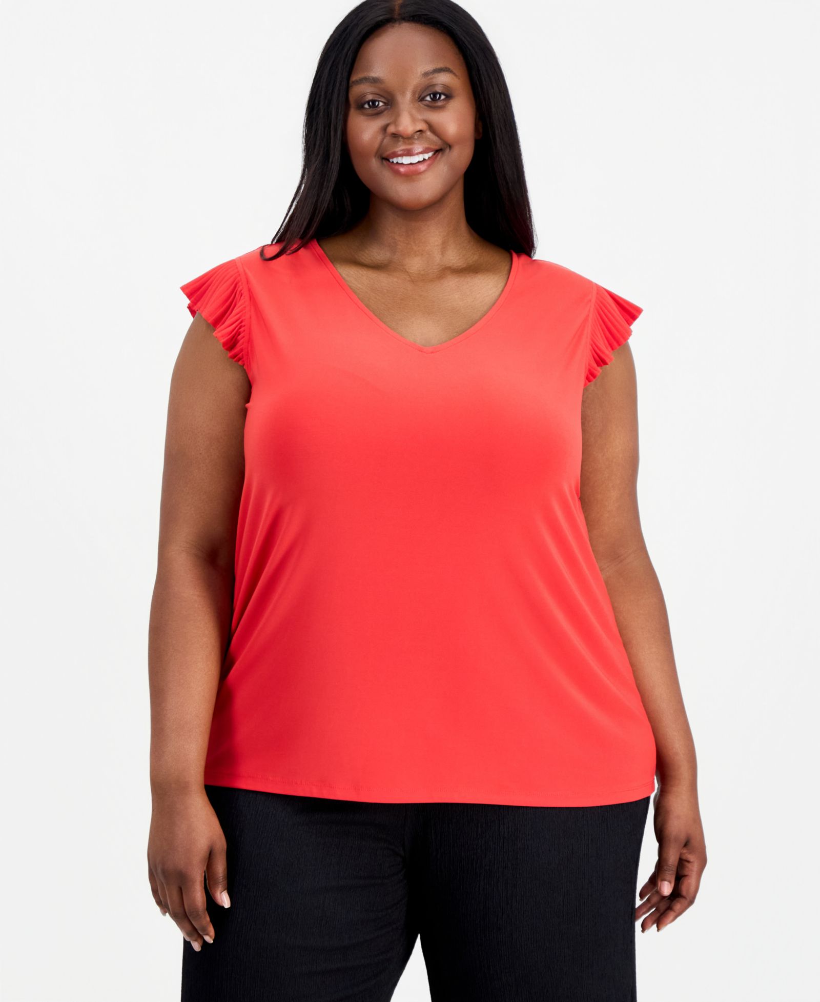Женский топ Anne Klein Essentials Plus Size с воланами на рукавах и V-образным вырезом