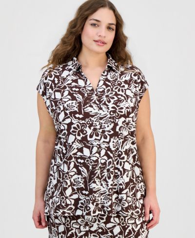 Anne Klein Essentials Plus Size Cap-Sleeve Blouse