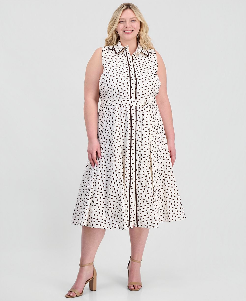 Anne Klein Plus Size Godet Sleeveless Midi Shirt Dress
