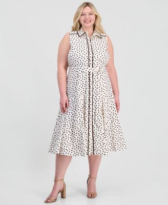 Anne Klein Plus Size Godet Sleeveless Midi Shirt Dress