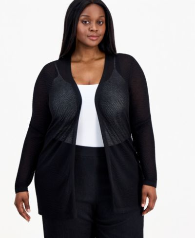 Anne Klein Plus Size Semi-Sheer Textured-Pattern Cardigan