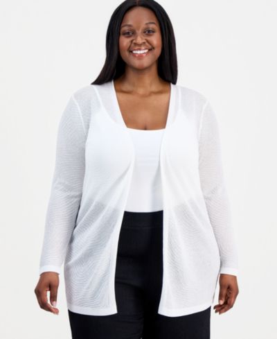 Anne Klein Plus Size Semi-Sheer Textured-Pattern Cardigan