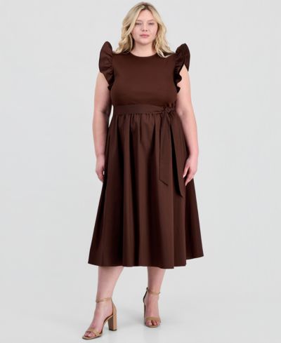 Anne Klein Plus Size Mixed Knit Woven Midi Dress
