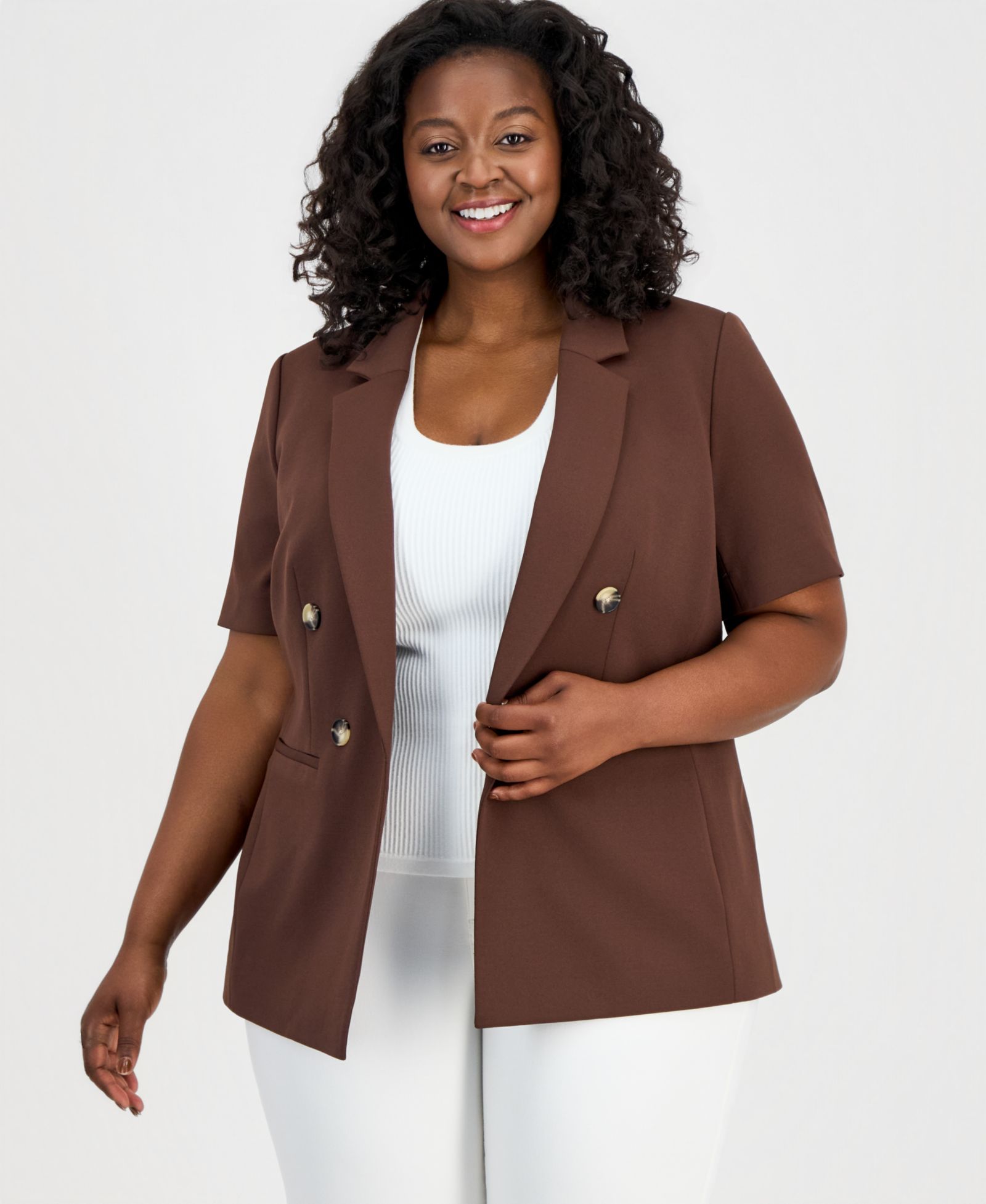 Anne Klein Plus Size Short-Sleeve Open-Front Blazer