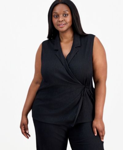 Anne Klein Plus Size Notch-Collar Sleeveless Wrap Top