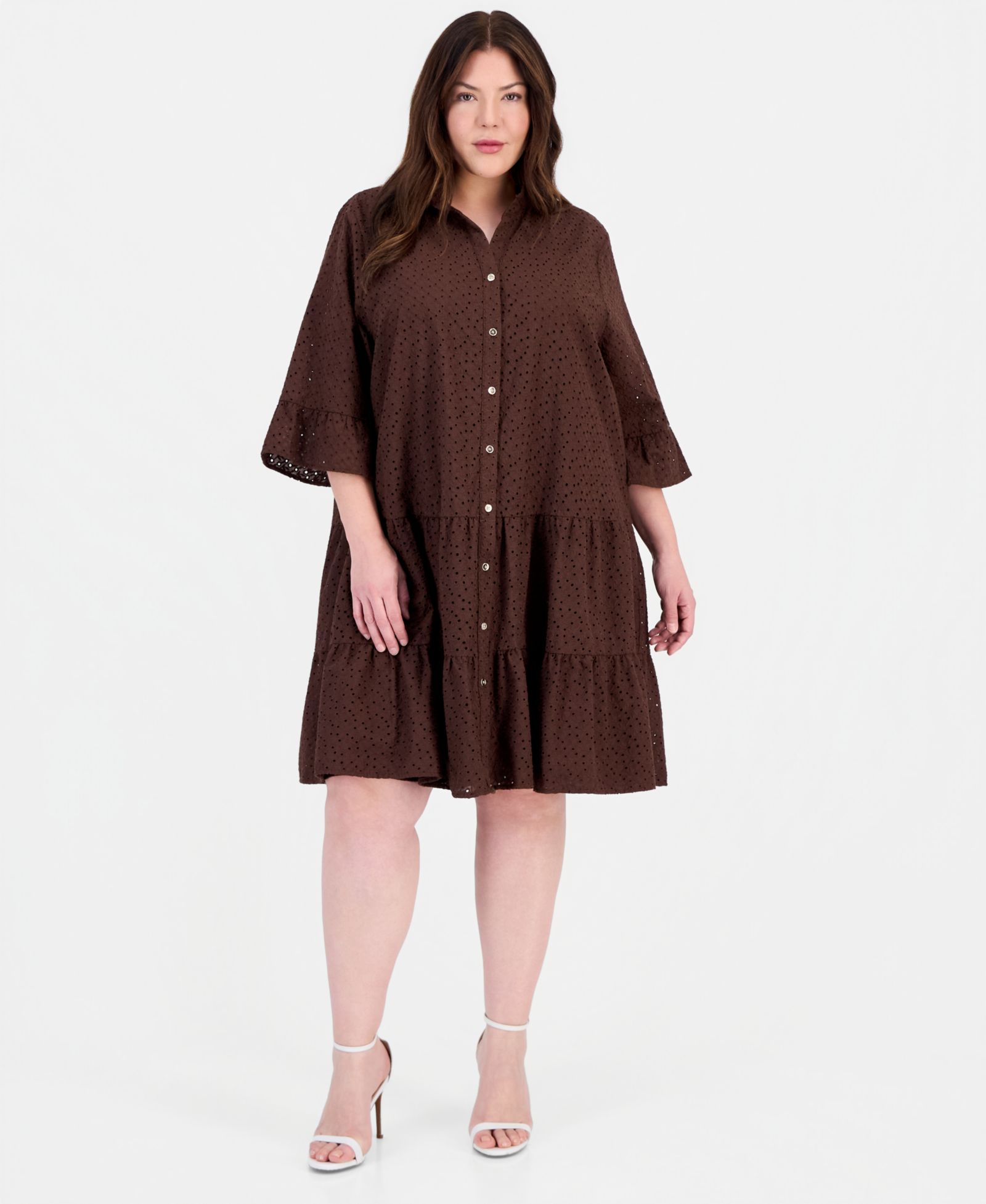 Женское миди-платье Anne Klein Plus Size с воротником-стойкой и многослойным хлопком