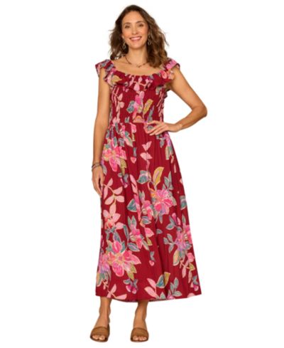 Democracy Petite Ruffle-Sleeve Floral U-Neck Maxi Dress