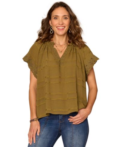 Женский тканый топ Democracy Petite Embroidered V-Neck