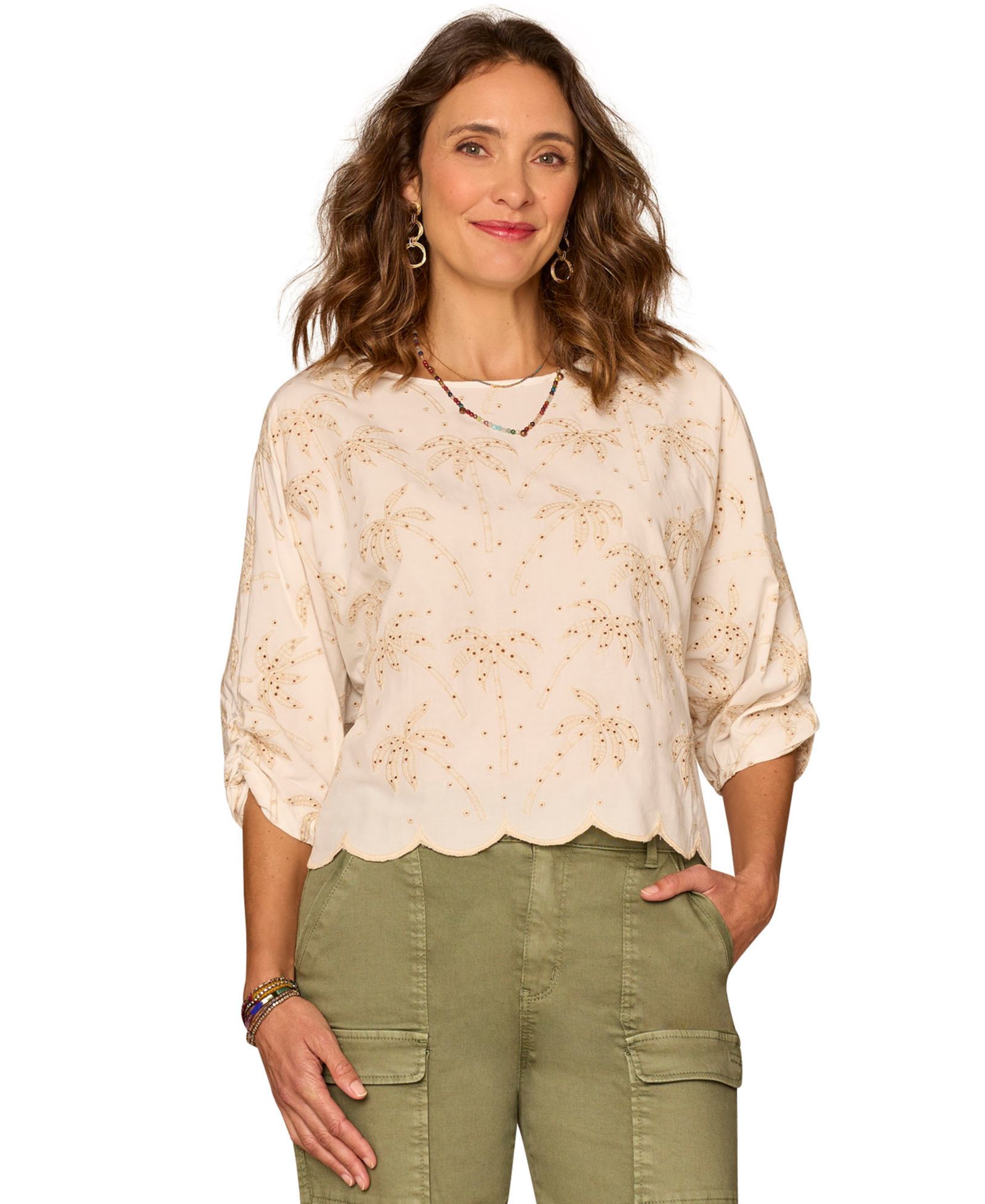 Женский укороченный топ Democracy Petite Embroidered Boat Neck Woven