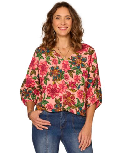 Женский трикотажный топ Democracy Petite Floral Kimono-Sleeve V-Neck