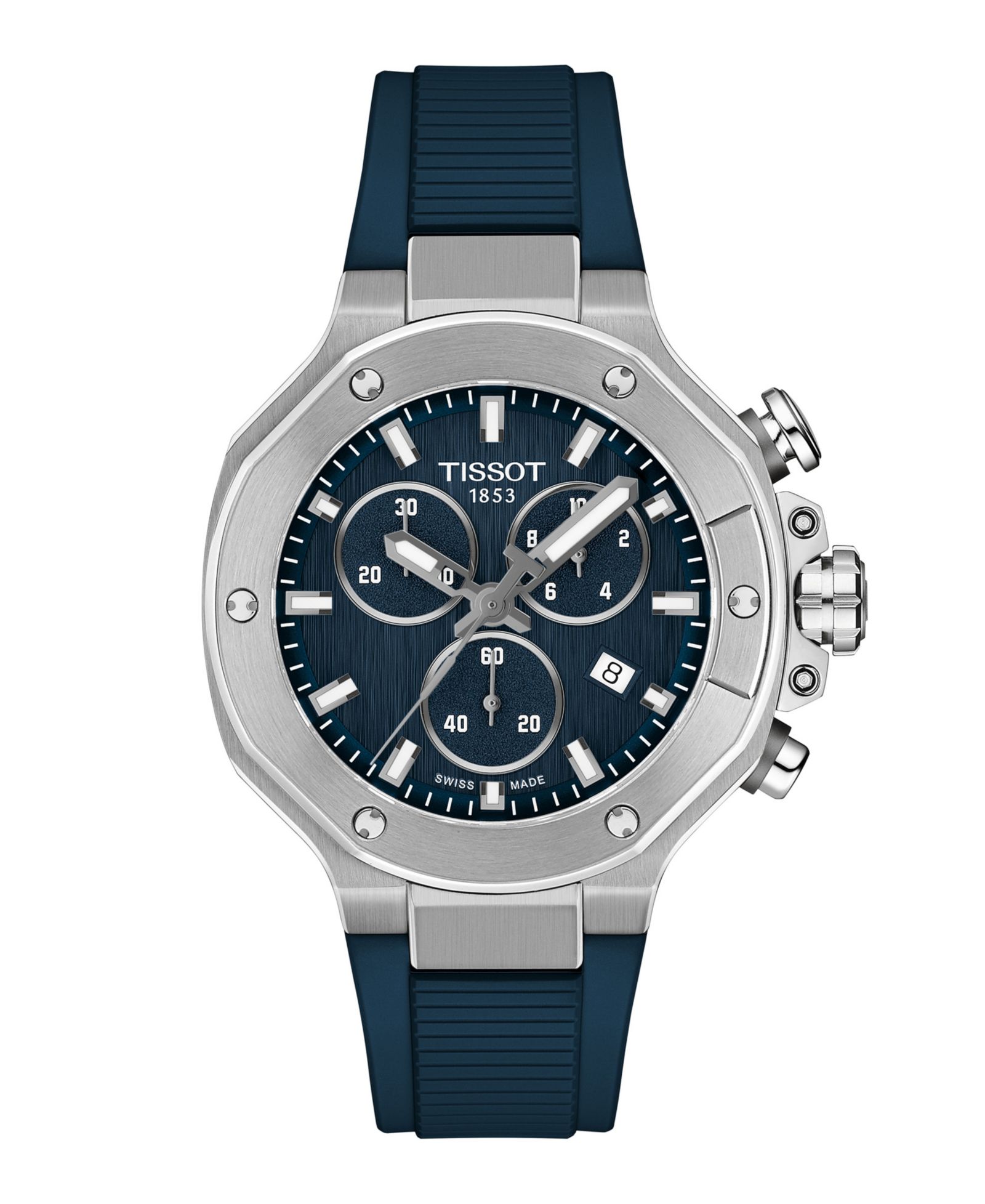 Tissot Unisex Quartz Chronograph Blue Dial Rubber Strap Watch, 38mm