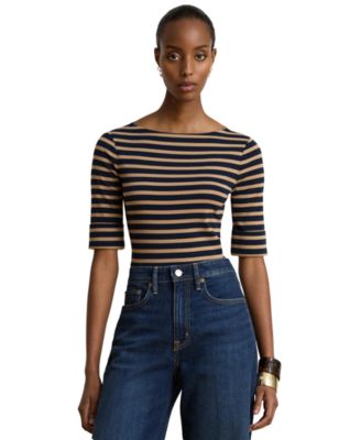 Lauren Ralph Lauren Женский топ Boat Neck в полоску из эластичного хлопка
