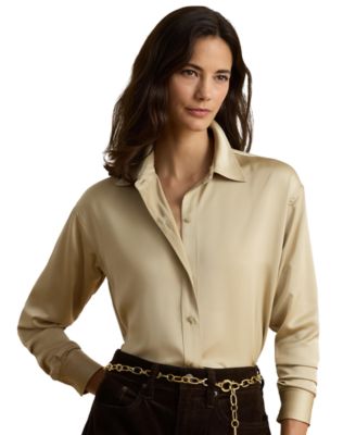 Lauren Ralph Lauren Women's Satin Long-Sleeve Point-Collar Blouse