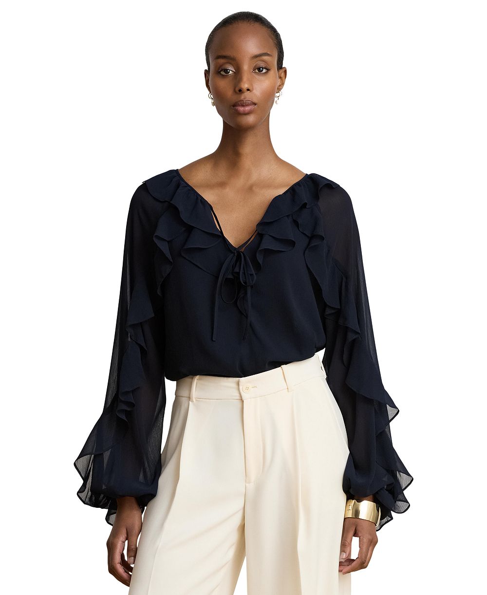 Lauren Ralph Lauren Women's Ruffle-Trim Crinkle Georgette Blouse
