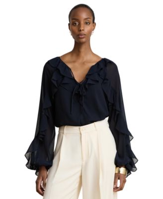 Lauren Ralph Lauren Женская блузка из жатого жоржета с отделкой рюшами