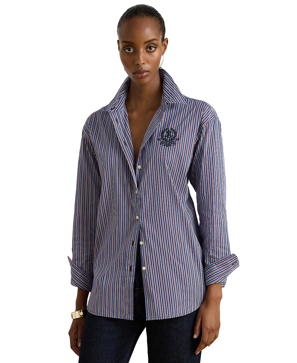 Lauren Ralph Lauren Women's Striped Point-Collar Relaxed-Fit Button-Down Shirt