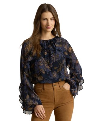 Lauren Ralph Lauren Женская блузка с рюшами и длинным рукавом
