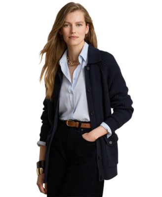 Lauren Ralph Lauren Женский кардиган с воротником-стойкой из шерстяной рибан-трикотажа