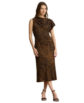 Женское плиссированное платье из крепа Lauren Ralph Lauren с асимметричным вырезом и принтом Ocelot