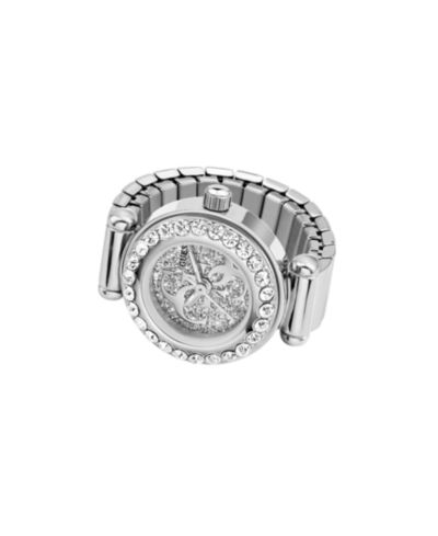 GUESS Women's Glitz Silver-Tone Stainless Steel Analog Ring Watch, 18mm