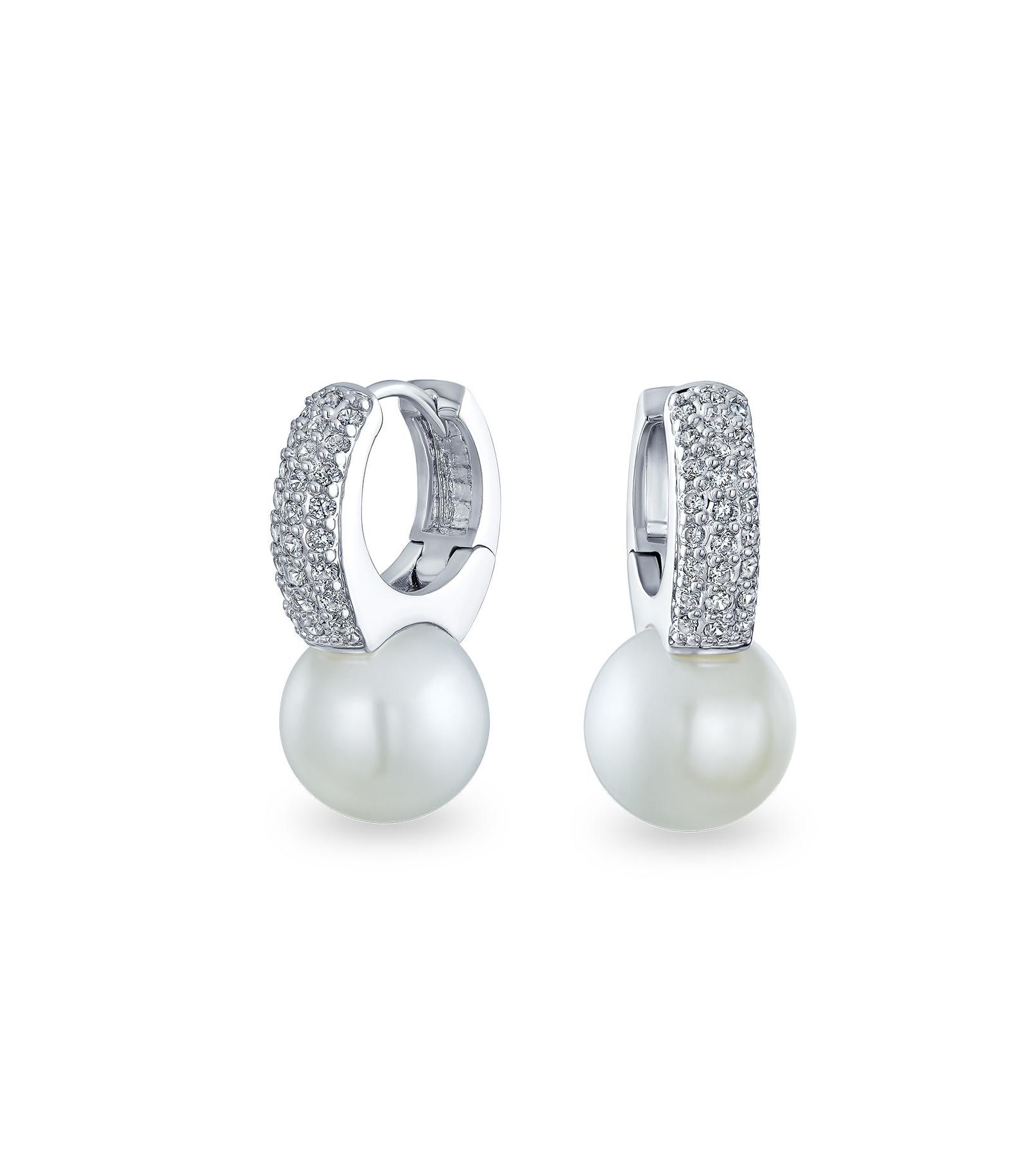 Серьги-кольца с жемчугом и кубическим цирконием Bling Jewelry