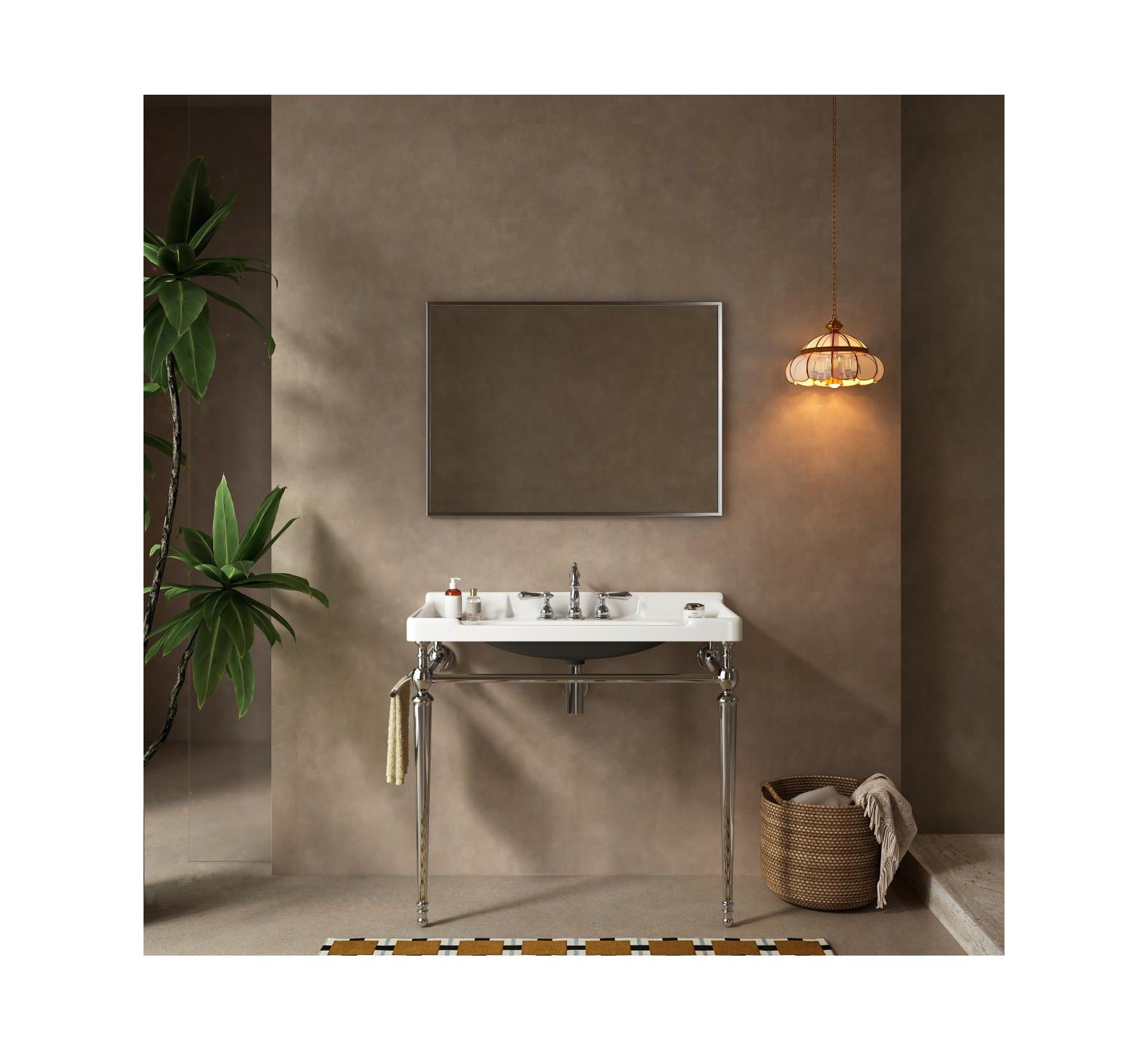 Sillysis Bathroom Console Sink with  Ceramic Vanity, Wall Mounted Basin & Stainless Steel Legs, Towel Bar Included