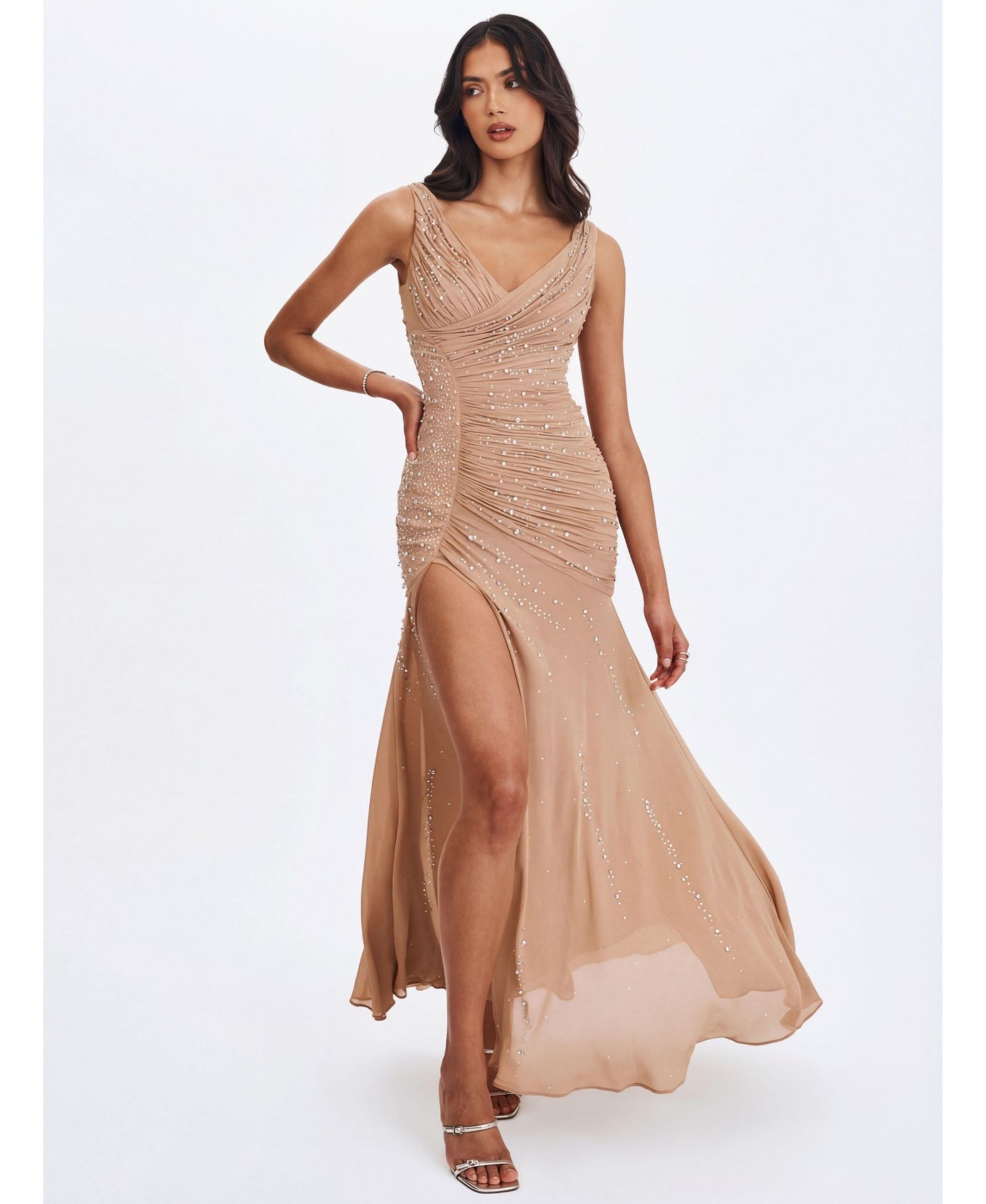 Макси-платье Miss Circle Women's Viveca Apricot Crystal-Embellished Asymmetrical Ruched