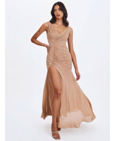 Макси-платье Miss Circle Women's Viveca Apricot Crystal-Embellished Asymmetrical Ruched