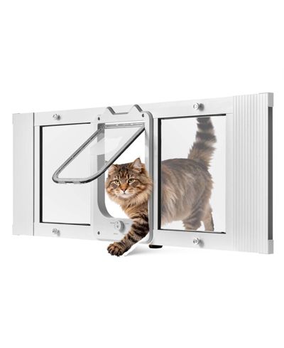 COZITO Adjustable Window Cat Door 35"-40" Wide with 4 Lock Modes and Aluminum Frame