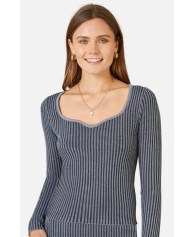 Yumi Women's Sweetheart-Neck Fitted Ribbed Knit Top