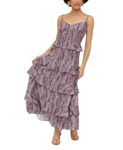 Raffya Women's Tangiers Tiered Line Print Maxi Dress