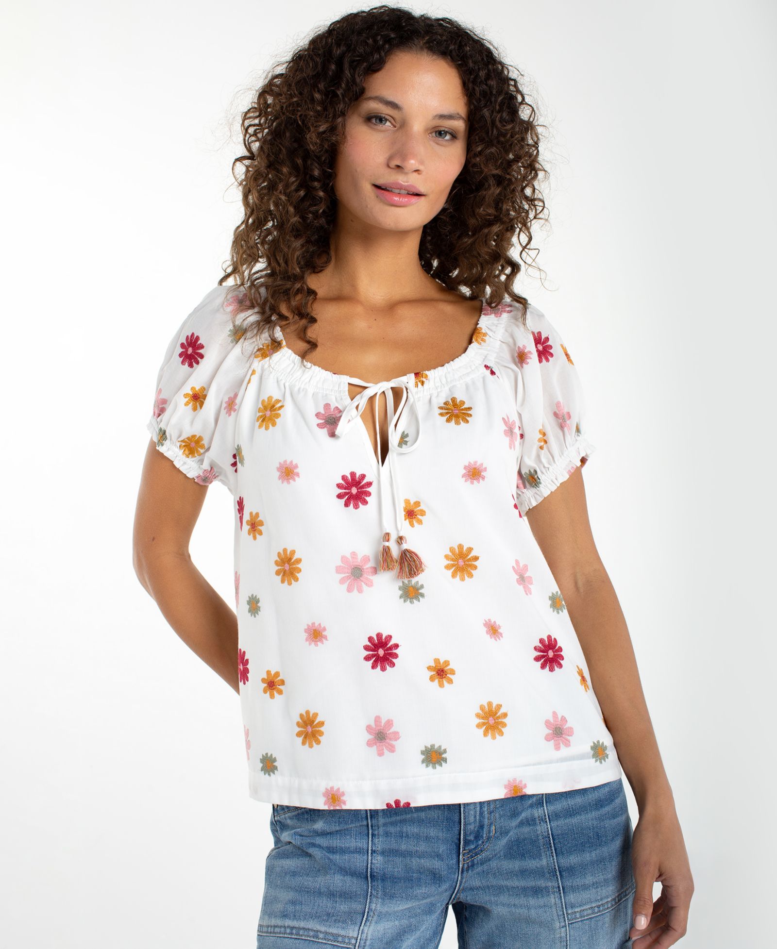 Liverpool Los Angeles Petite Short-Sleeve Tie-Neck Top