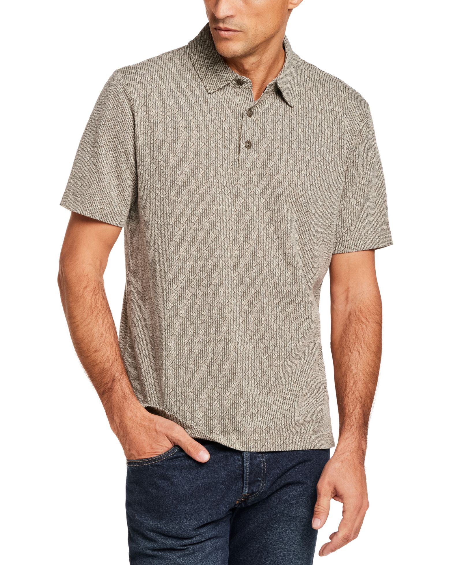 Weatherproof Vintage Men's Short-Sleeve Diamond Jaquard Polo Shirt