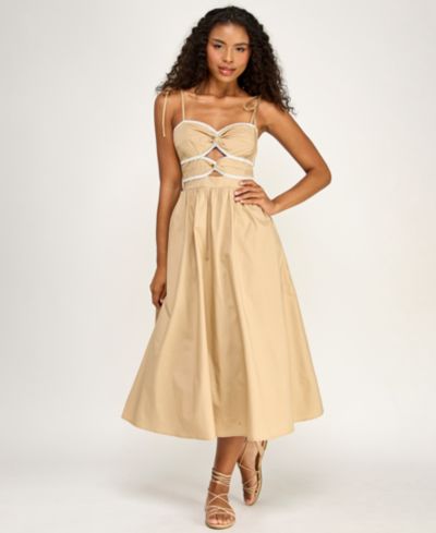 SENI & CADE Juniors' Tie Shoulder Twisted Front Midi Dress