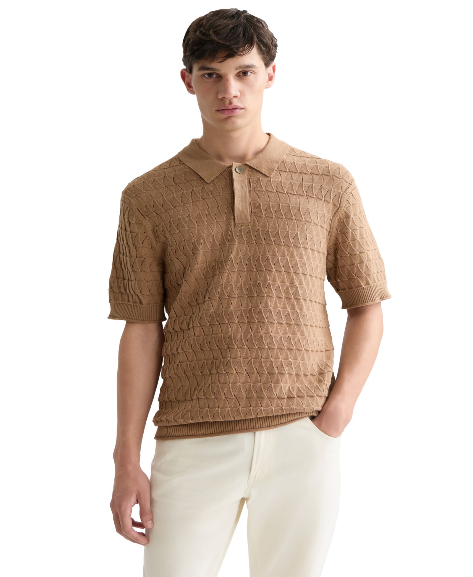 SCOTCH & SODA Men's Regular-Fit Pointelle Knitted Polo Shirt