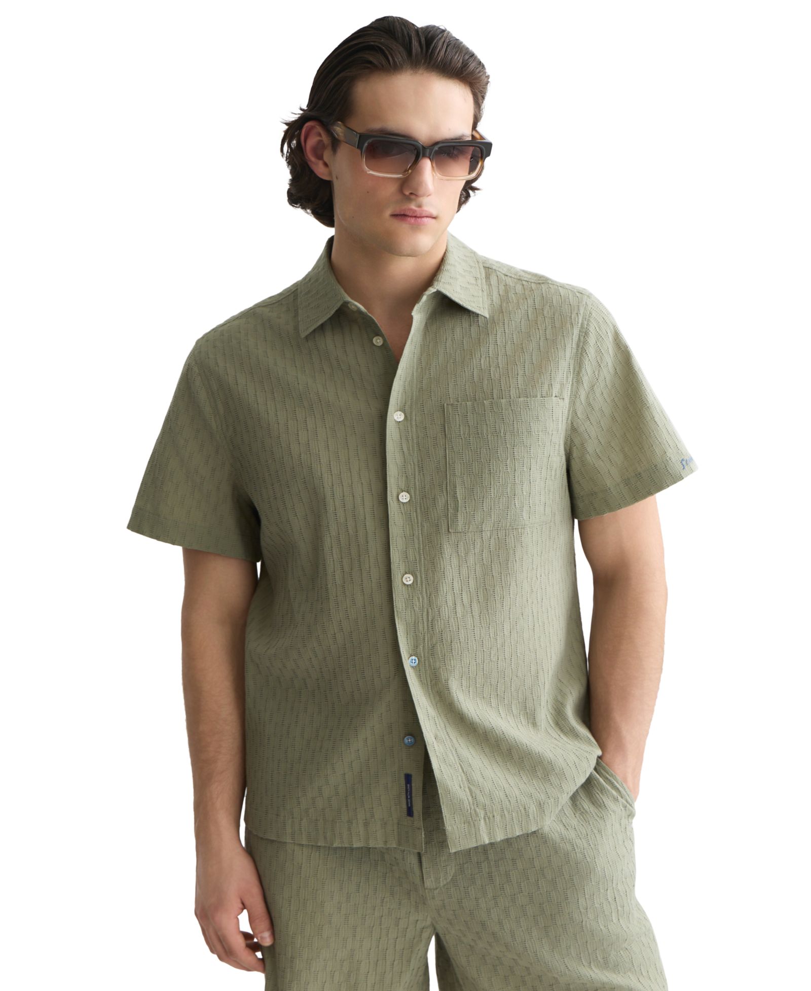 SCOTCH & SODA Men's Short-Sleeve Jacquard Weave Collared Shirt