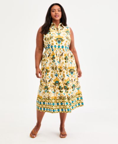 Kasper Plus Size Sleeveless Collared Midi Tiered Dress