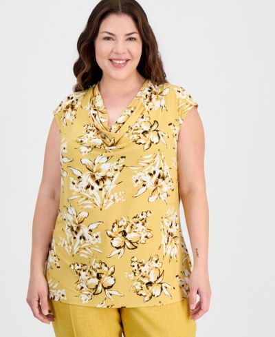 Kasper Plus Size Cowl-Neck Extended-Shoulder Top