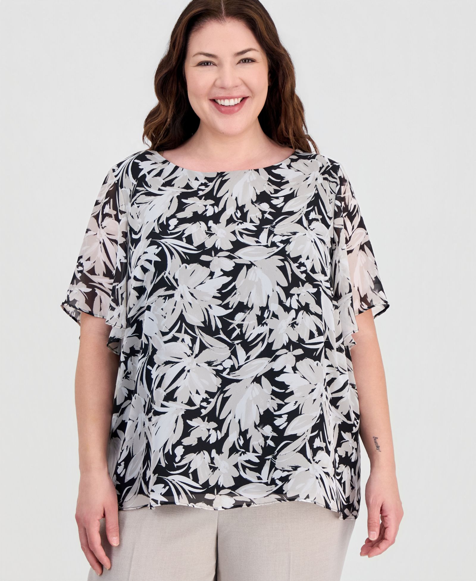 топ Kasper Plus Size с рукавами-крыльями и вырезом лодочкой