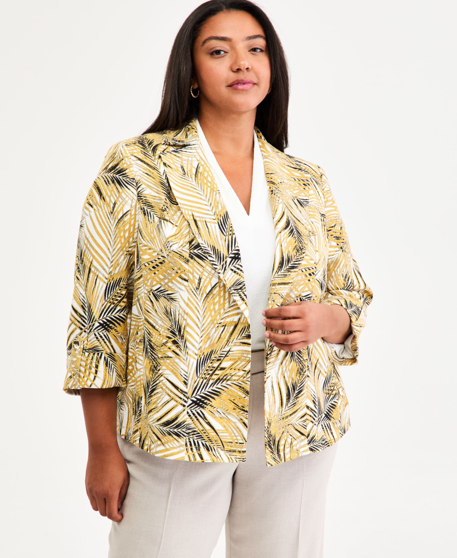 Блейзер Kasper Plus Size Notch-Collar Cuff-Sleeve Open-Front