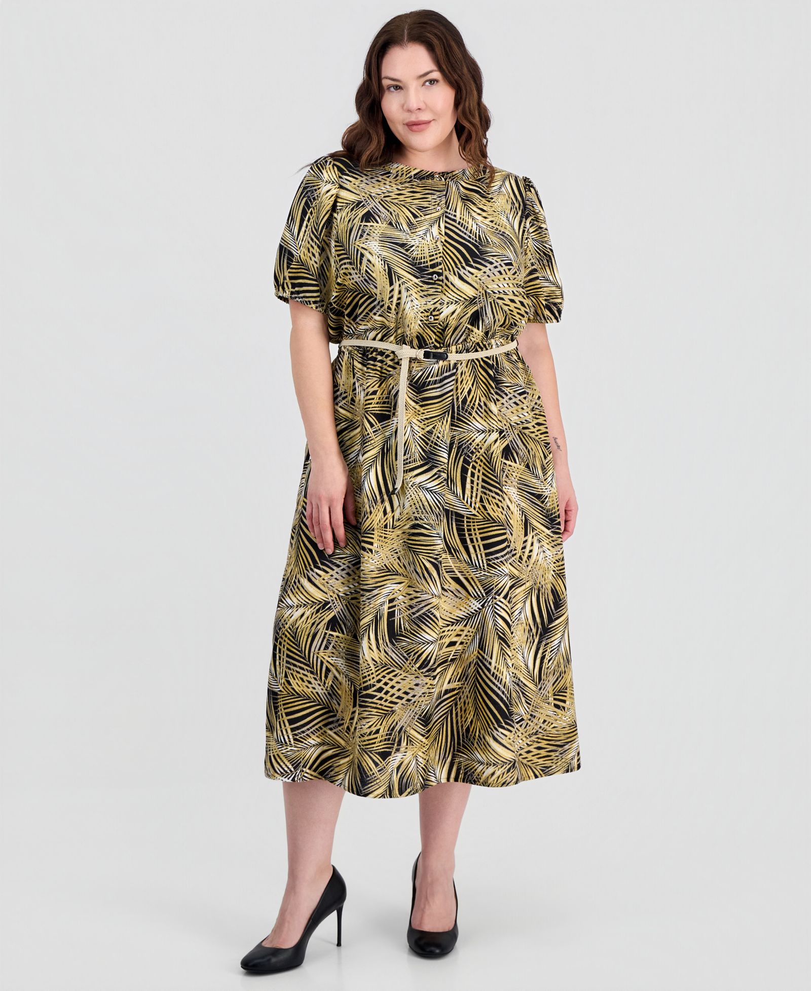 Kasper Plus Size Puffed-Sleeve Shirt-dress