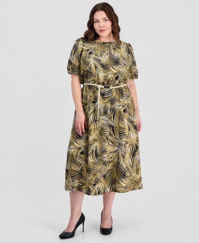 Kasper Plus Size Puffed-Sleeve Shirt-dress