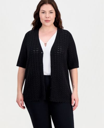 Кардиган Kasper Plus Size Short-Sleeve Scalloped-Hem