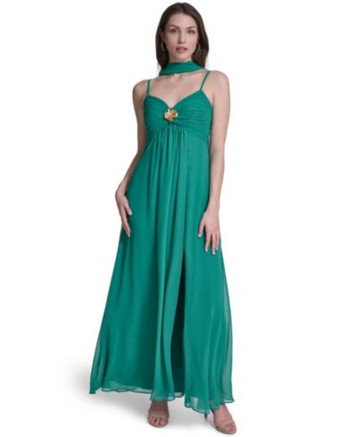 Женское вечернее платье Eliza J Spaghetti Strap With Skirt Slit And Neck Sash Gown