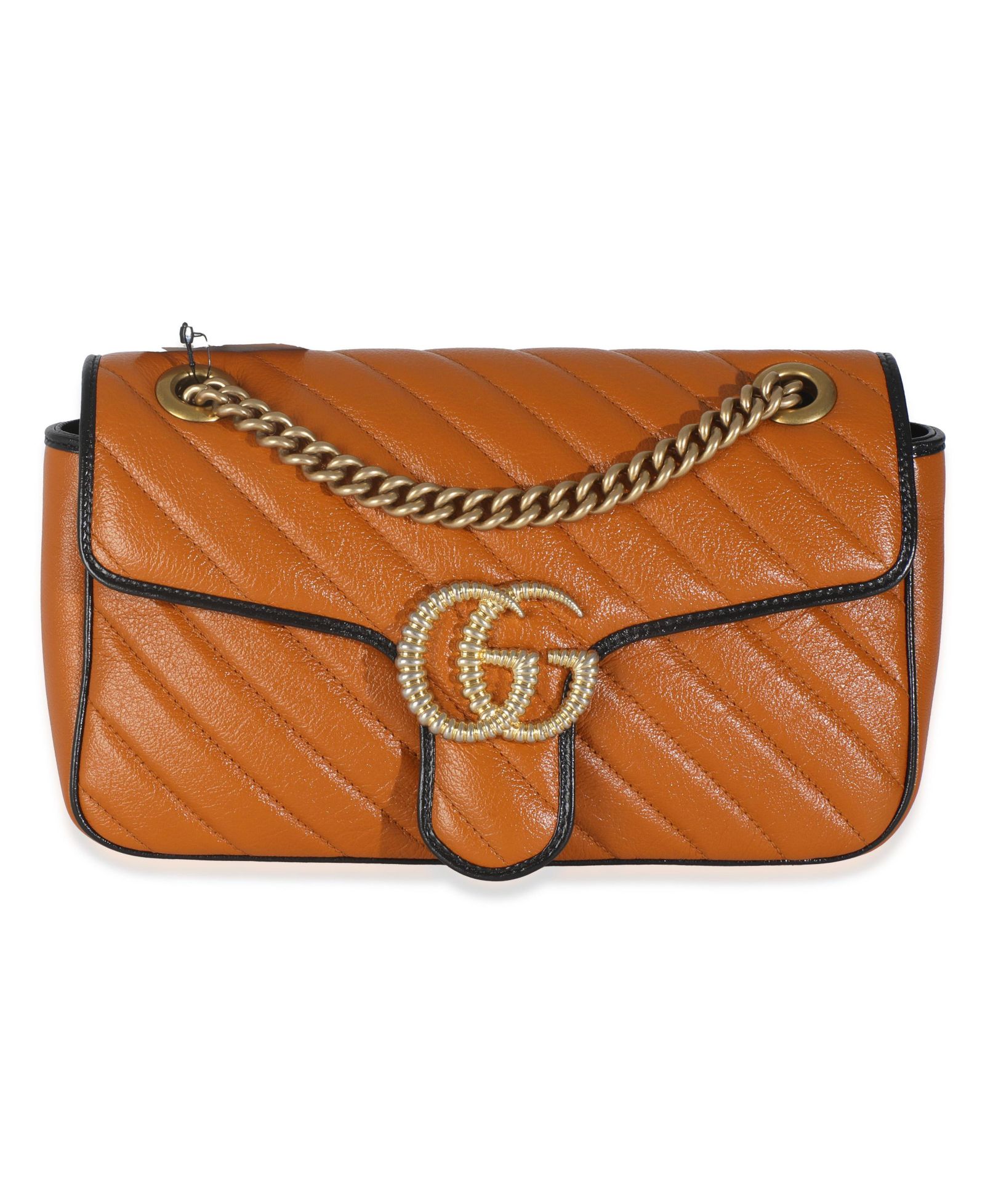 Pre-Owned Gucci Cognac Calfskin Matelasse Diagonal Small Torchon GG Marmont Shoulder Bag
