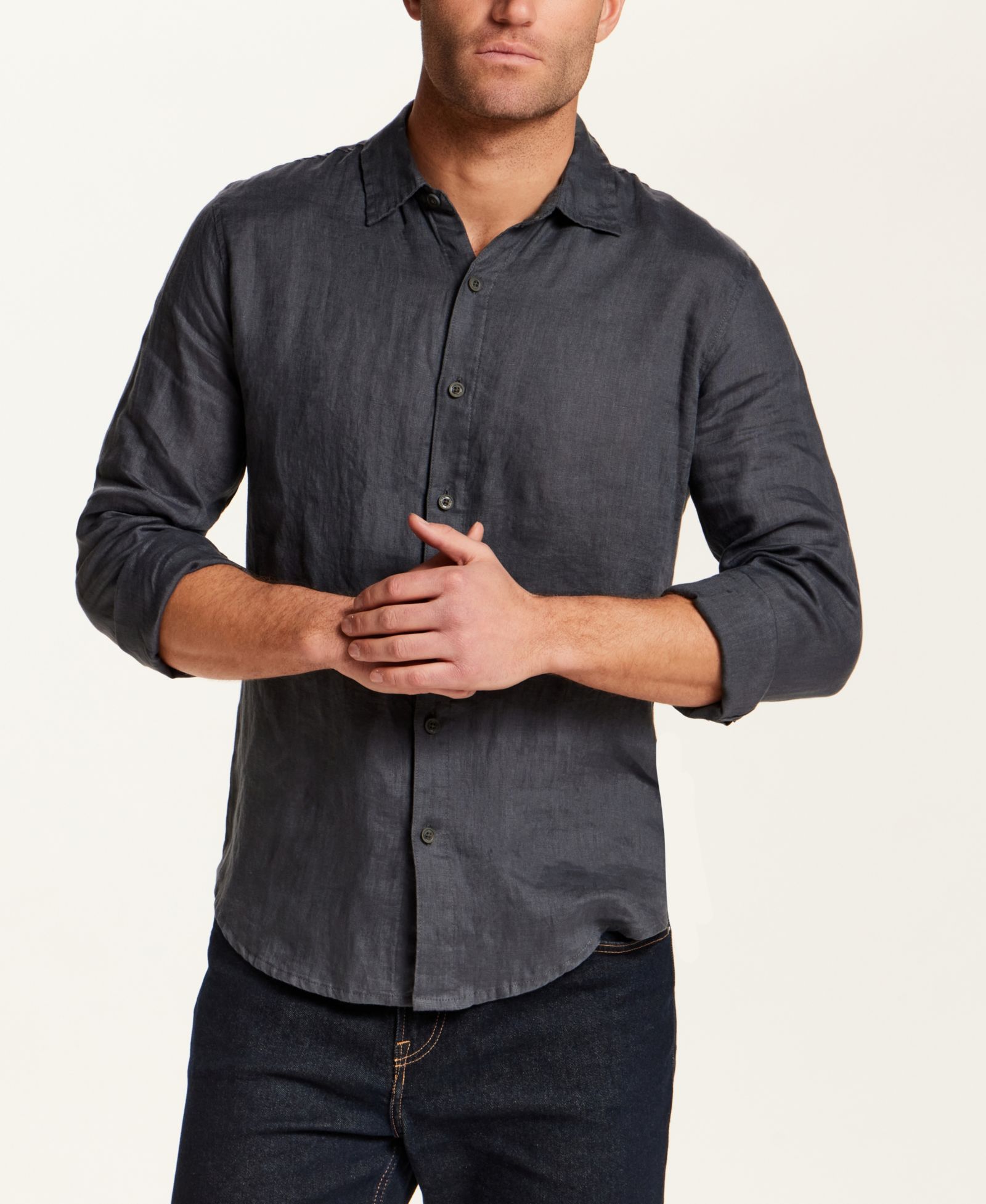 Vintage & Black Men's Long-Sleeve Linen Shirt