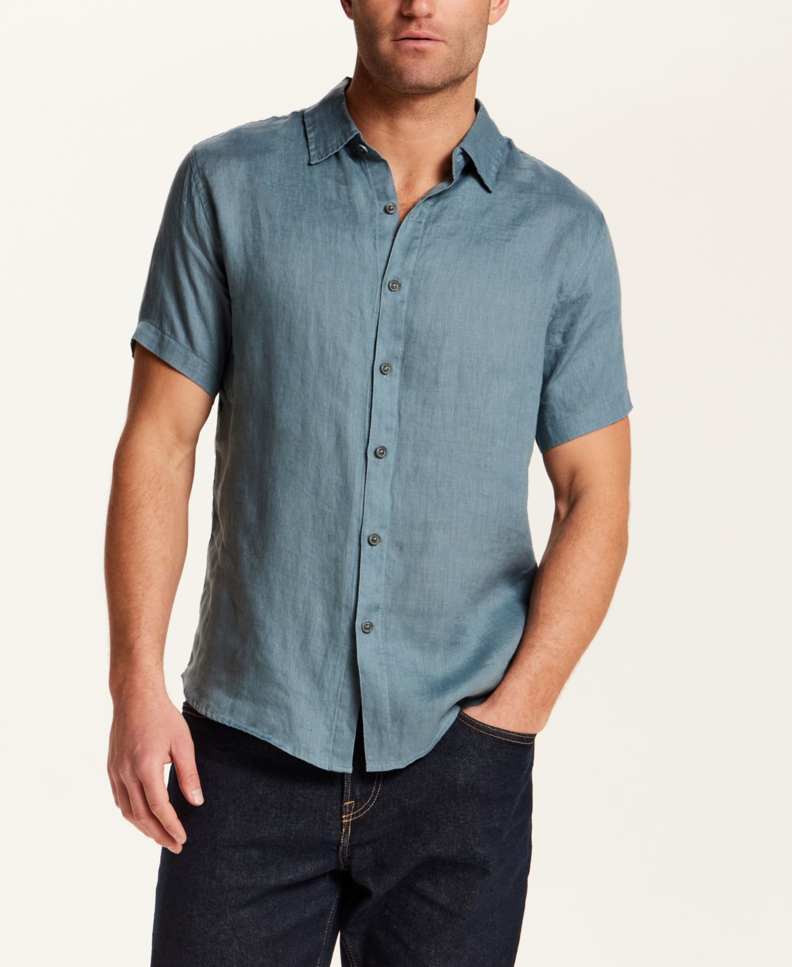 Vintage & Black Men's Short-Sleeve Linen Shirt